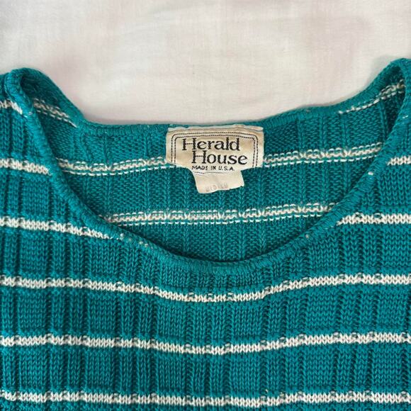 vintage turquoise striped knit top made in usa minimalist retro - Picture 5 of 6